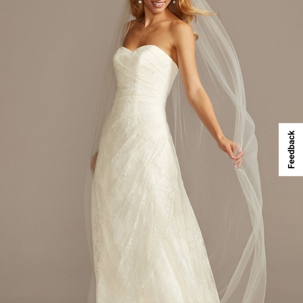 Wedding Dress Size 12 Ivory Davids Bridal Lace Sweetheart A-Line w Ruched Bodice